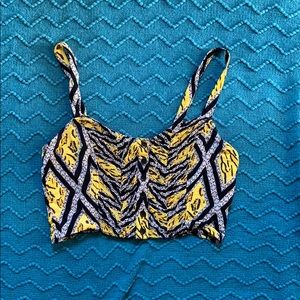 TopShop Crop Top, yellow, black and white.